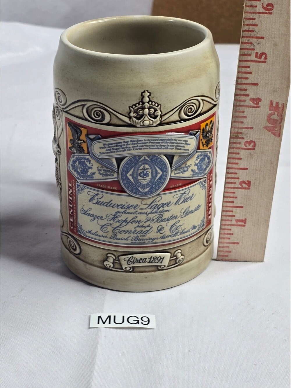 Vintage 1990 Budweiser Antique Label Stein CS127 Ceramarte Brazil Handcrafted